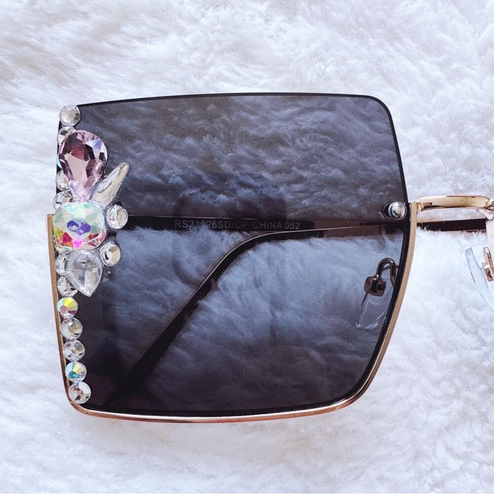 Nora Black w/ Gold Rims Square Sunglasses - Picture 3 of 13